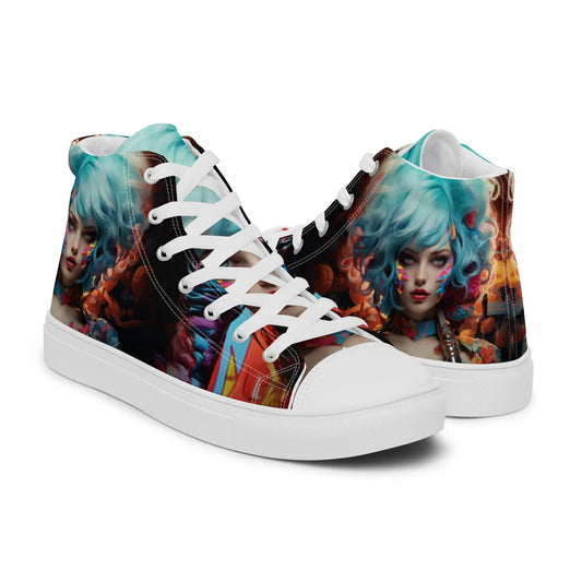 AI-Engineered Unisex High Top Sneakers: Superhero Girl Acidwave Pop Art Design, Style and Comfort with Durable, Art-Inspired Flair Kinetic Footwear