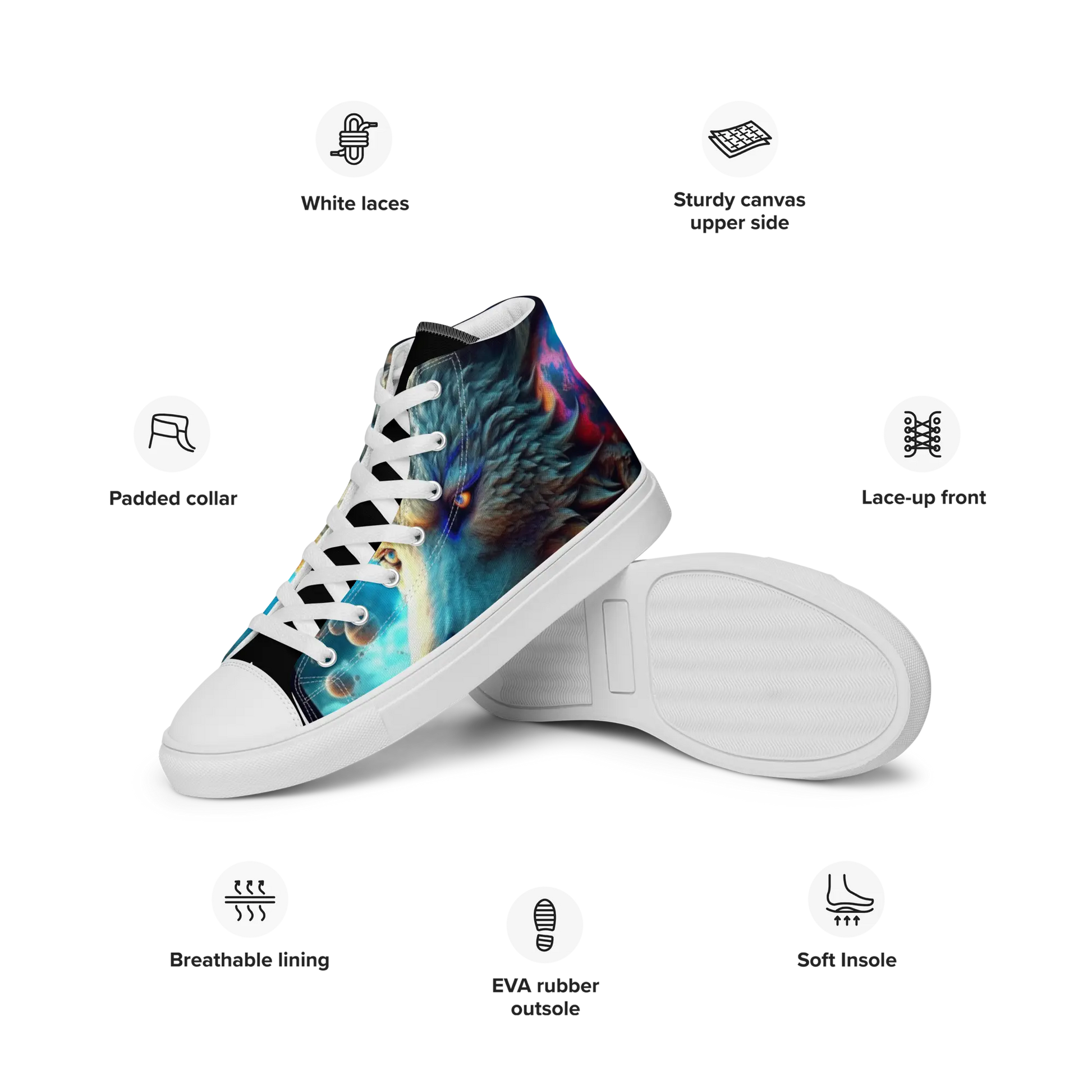Arctic Wolf High Top Sneakers: AI-Engineered, Wilderness-Inspired Style, Durable, Comfortable, Unisex, Ideal for Everyday Adventure Kinetic Footwear