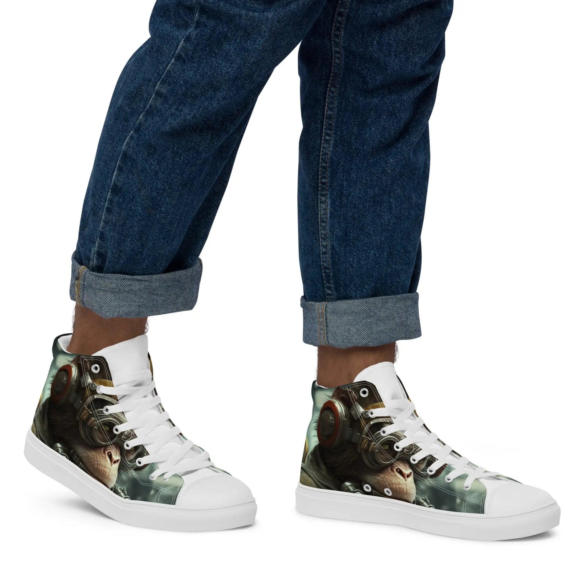 CyberEdge Monkey High Top Sneakers: AI-Engineered, Unisex, Perfect Blend of Edgy and Cool, Durable, Comfortable, Futuristic-Inspired Design Kinetic Footwear
