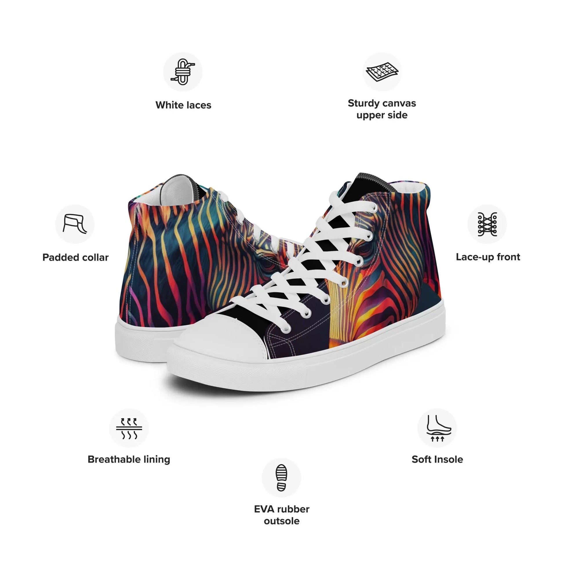 Fauvism Kinetic Zebra High Top Sneakers: AI-Engineered, Unleash Your Wild Side with Unisex, Animal Print, Durable, Comfortable, Art-Inspired Footwear Kinetic Footwear