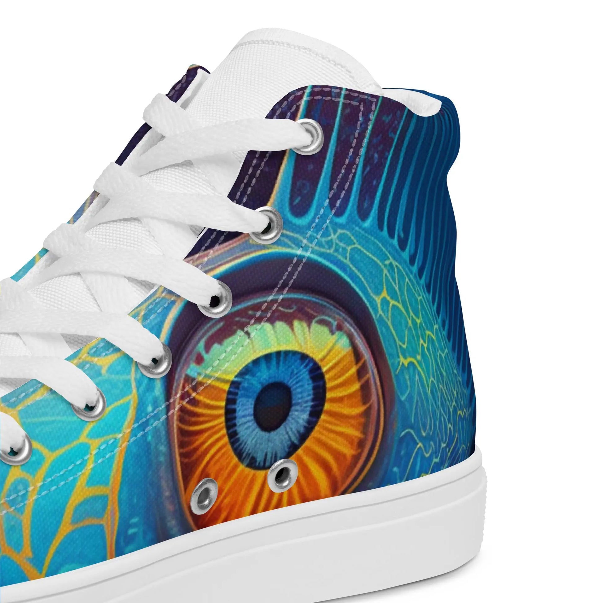 Futuristic Fauvism Blue Fish High Top Sneakers: AI-Engineered, Unisex, Style and Comfort with Durable, Art-Inspired, SeaLife, Animal Print Design Kinetic Footwear