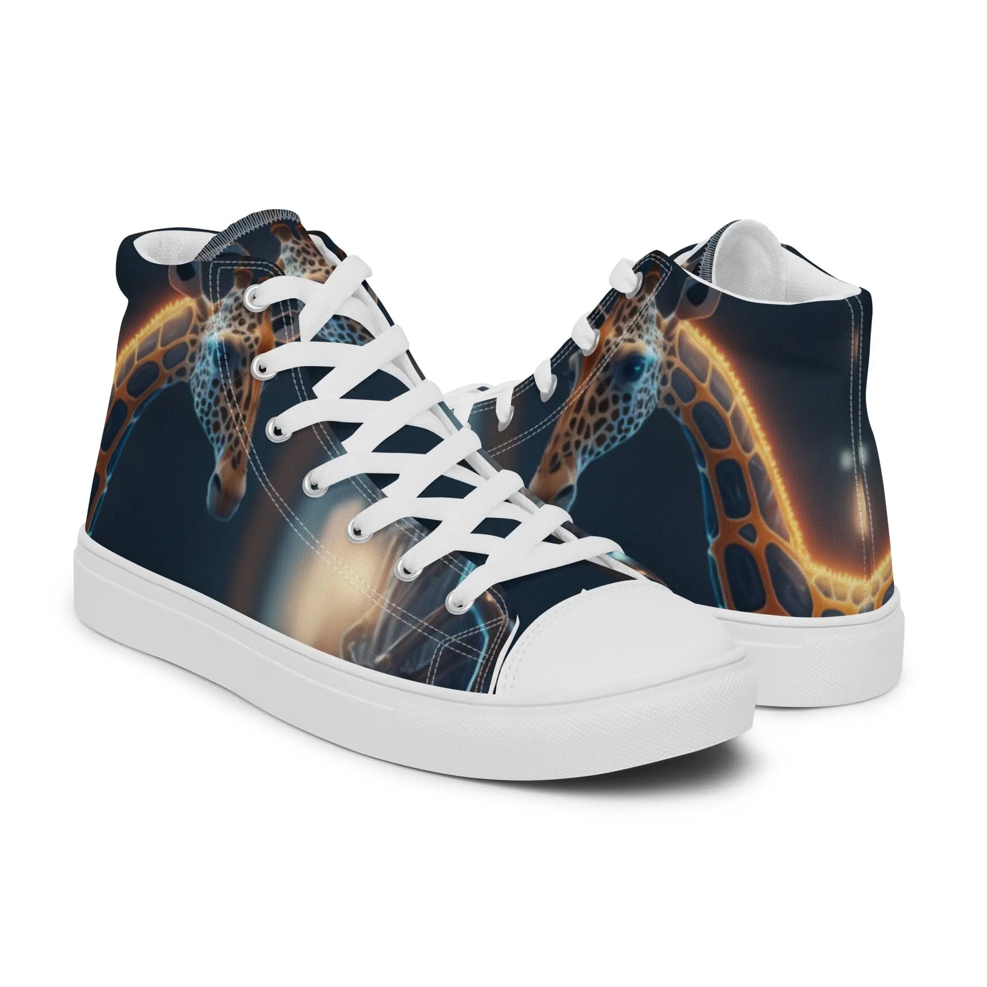 Futuristic Giraffe High Top Canvas Sneakers: AI-Engineered, Unisex, Canvas Animal Collection, Durable, Comfortable, Animal Print Design Kinetic Footwear