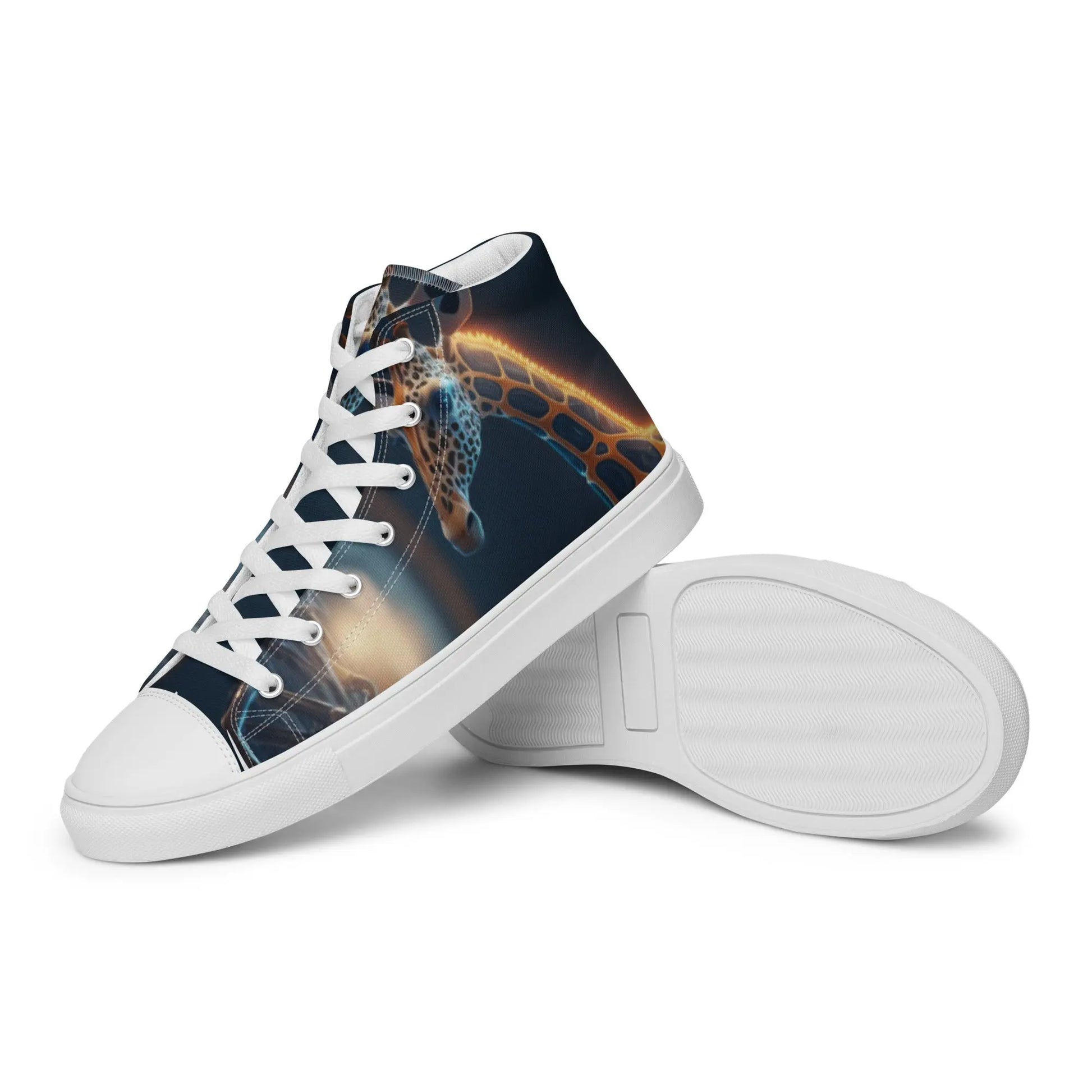 Futuristic Giraffe High Top Canvas Sneakers: AI-Engineered, Unisex, Canvas Animal Collection, Durable, Comfortable, Animal Print Design Kinetic Footwear