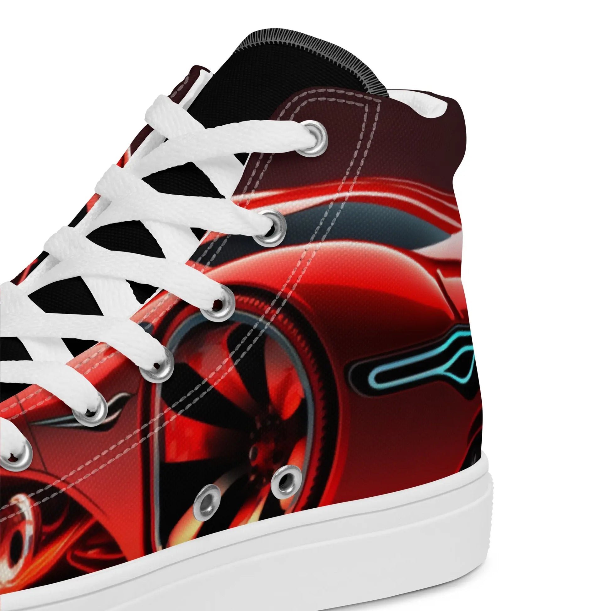 Glow in the Dark Speed High Top Sneakers: AI-Engineered, Unisex, Neon Red Car-Inspired, Durable, Comfortable Footwear for Nighttime Explorers Kinetic Footwear