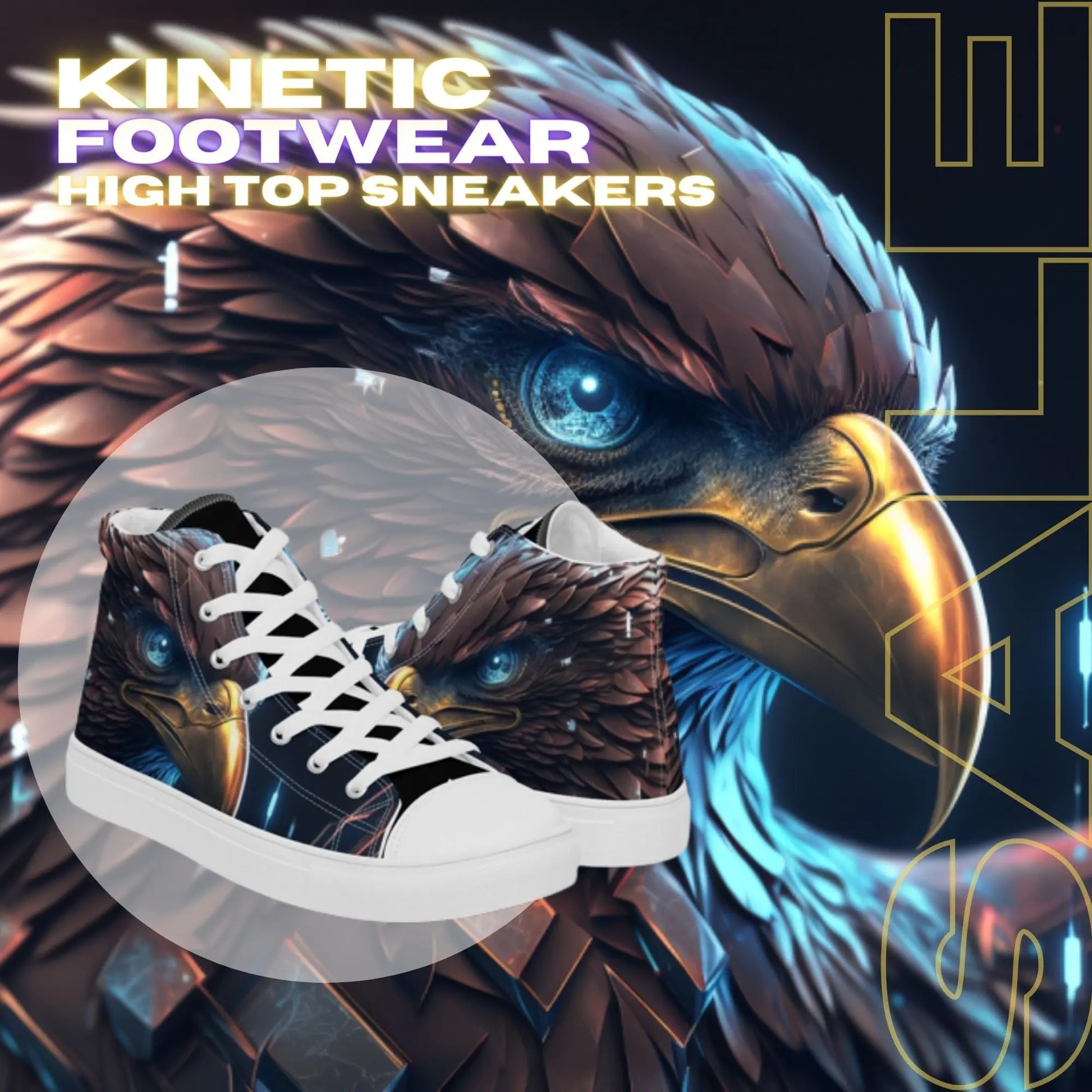 Golden Eagle High Top Sneakers: AI-Engineered, Unisex, Soar Above the Rest with Durable, Comfortable, Bird-Inspired, Animal Print Footwear Kinetic Footwear