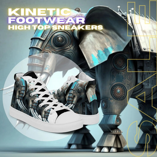 Metallic Elephant High Top Sneakers: AI-Engineered, Unisex, Perfect Blend of Fashion & Function with Durable, Comfortable, Animal Print Footwear Kinetic Footwear