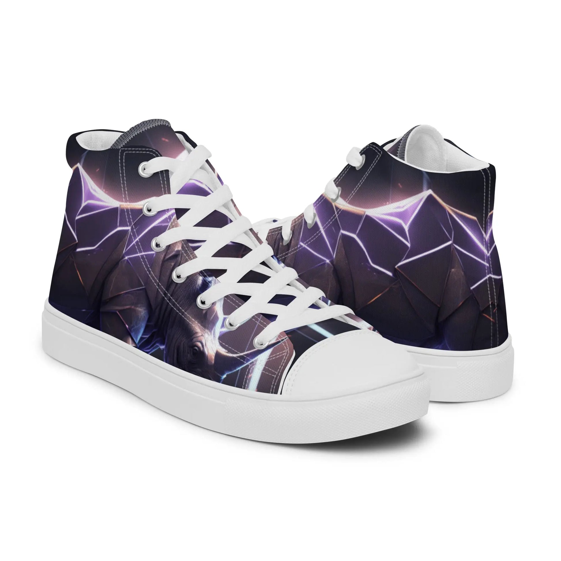Rhino Glow High Top Sneakers: AI-Engineered, Unisex, Unleash Your Wild Style with Vibrant, Fluorescent, Animal Print, Durable, Comfortable Footwear Kinetic Footwear