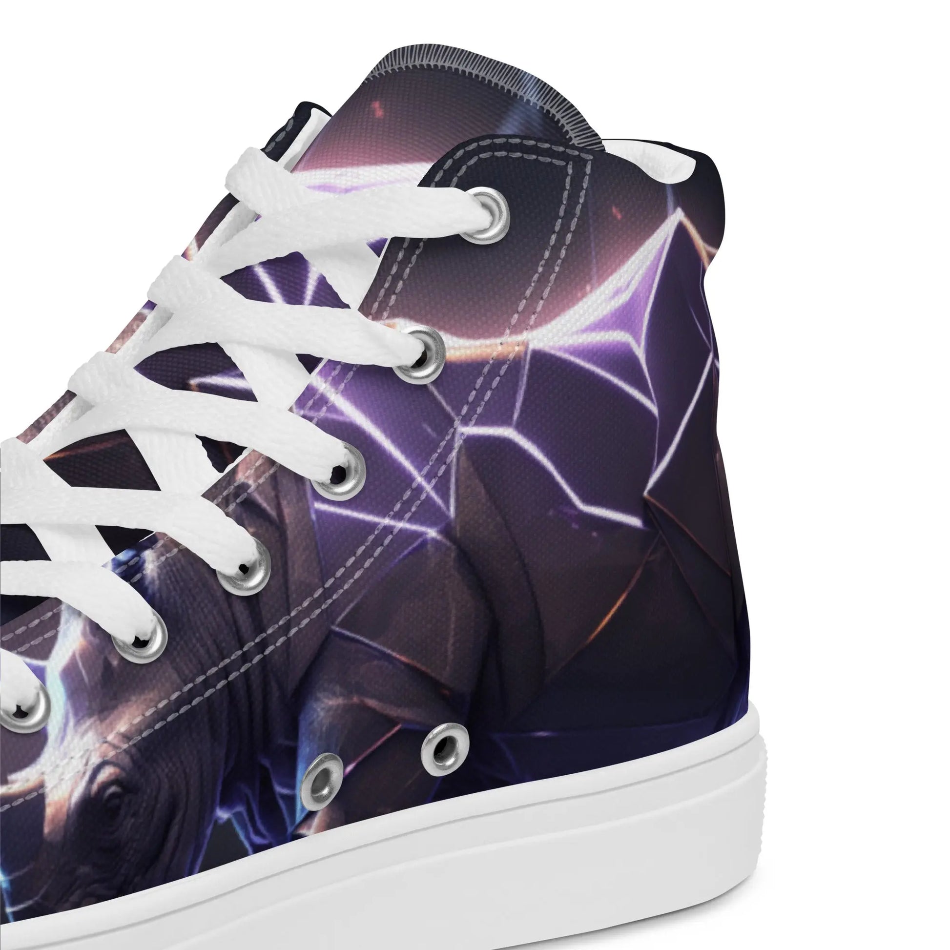 Rhino Glow High Top Sneakers: AI-Engineered, Unisex, Unleash Your Wild Style with Vibrant, Fluorescent, Animal Print, Durable, Comfortable Footwear Kinetic Footwear