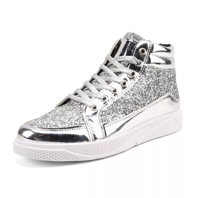 Fashion Men's High Top Sneakers | Ankle Gold Luxury Glitter Boots | Streetwear Hip Hop Casual Chaussures Homme | Comfort & Style