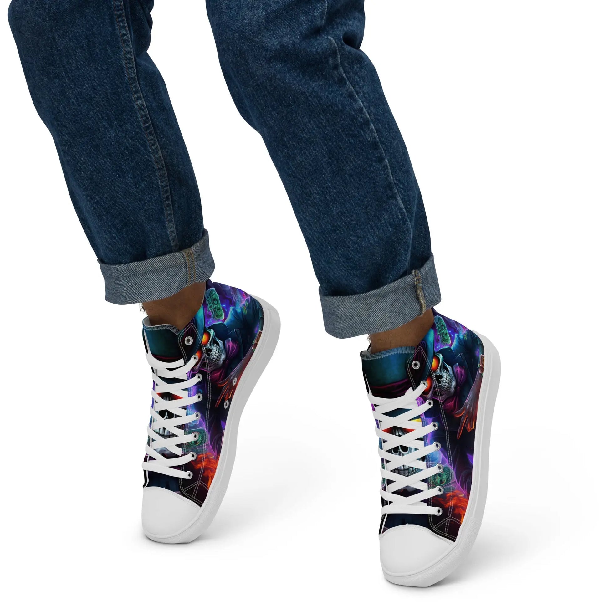 SkullFire High Top Sneakers: AI-Engineered, Unisex, Ignite Your Style with Durable, Comfortable, Edgy, Fire-Themed Footwear Kinetic Footwear