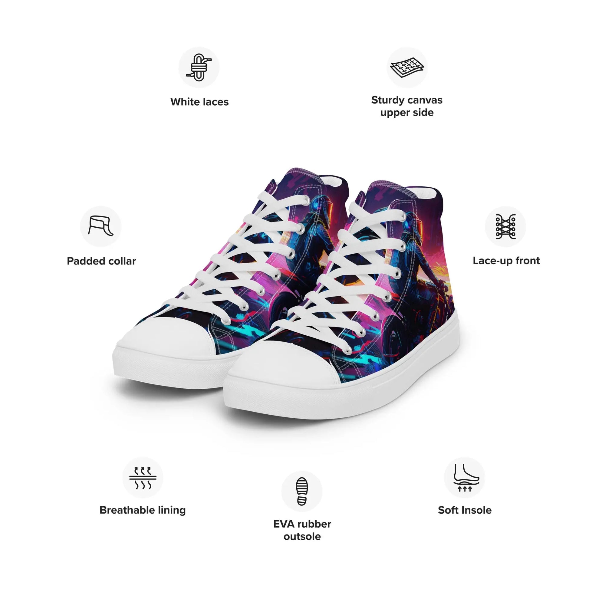 Stellar Voyager High Top Sneakers: AI-Engineered, Unisex, Embrace Adventurous Spirit with Style, Durable, Comfortable, Space-Themed Footwear Kinetic Footwear