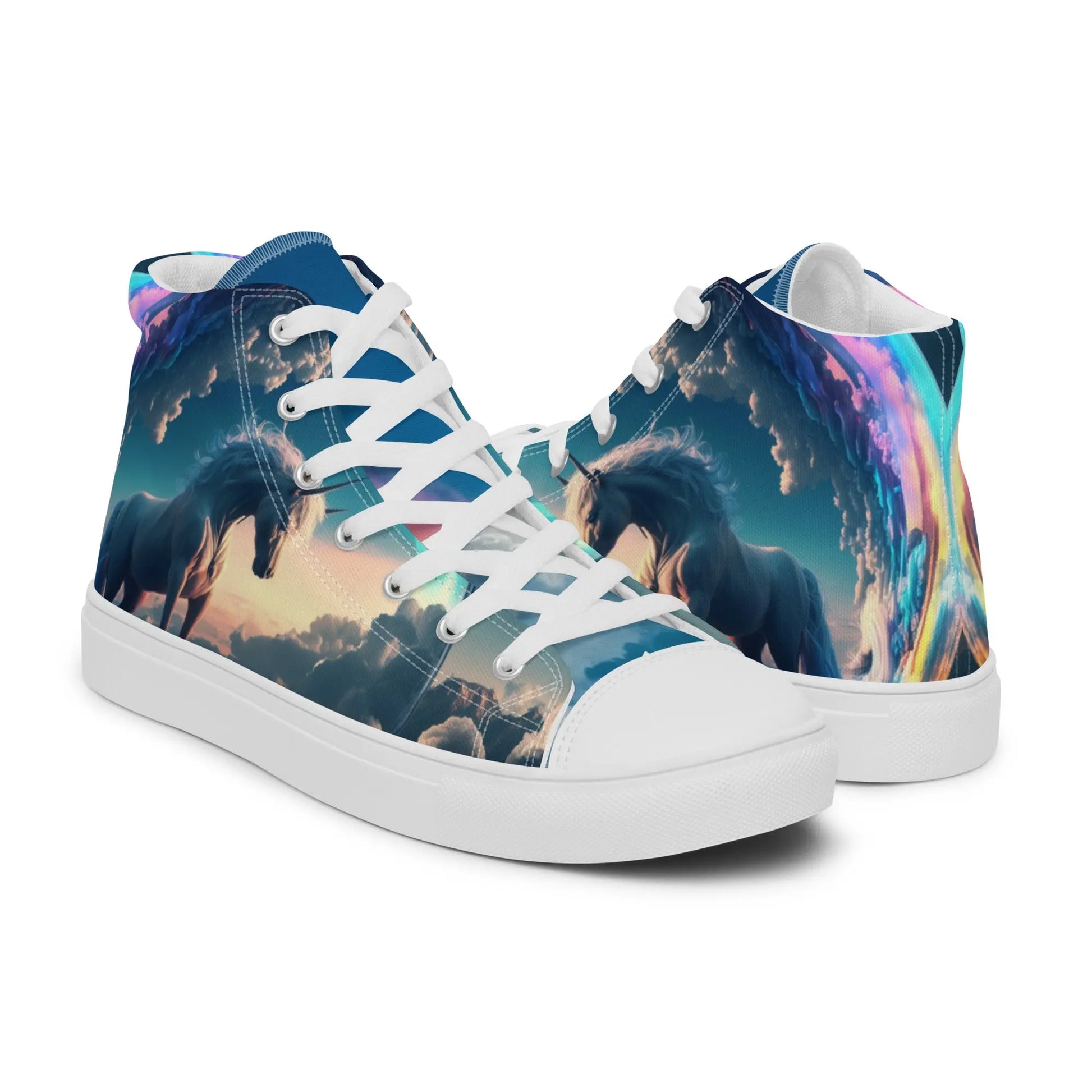 Unicorn On The Bubble High Top Sneakers: Magical Style, Animal Print, Unisex Footwear, Durable, Comfortable, Bubble Design, Walking on Clouds Kinetic Footwear