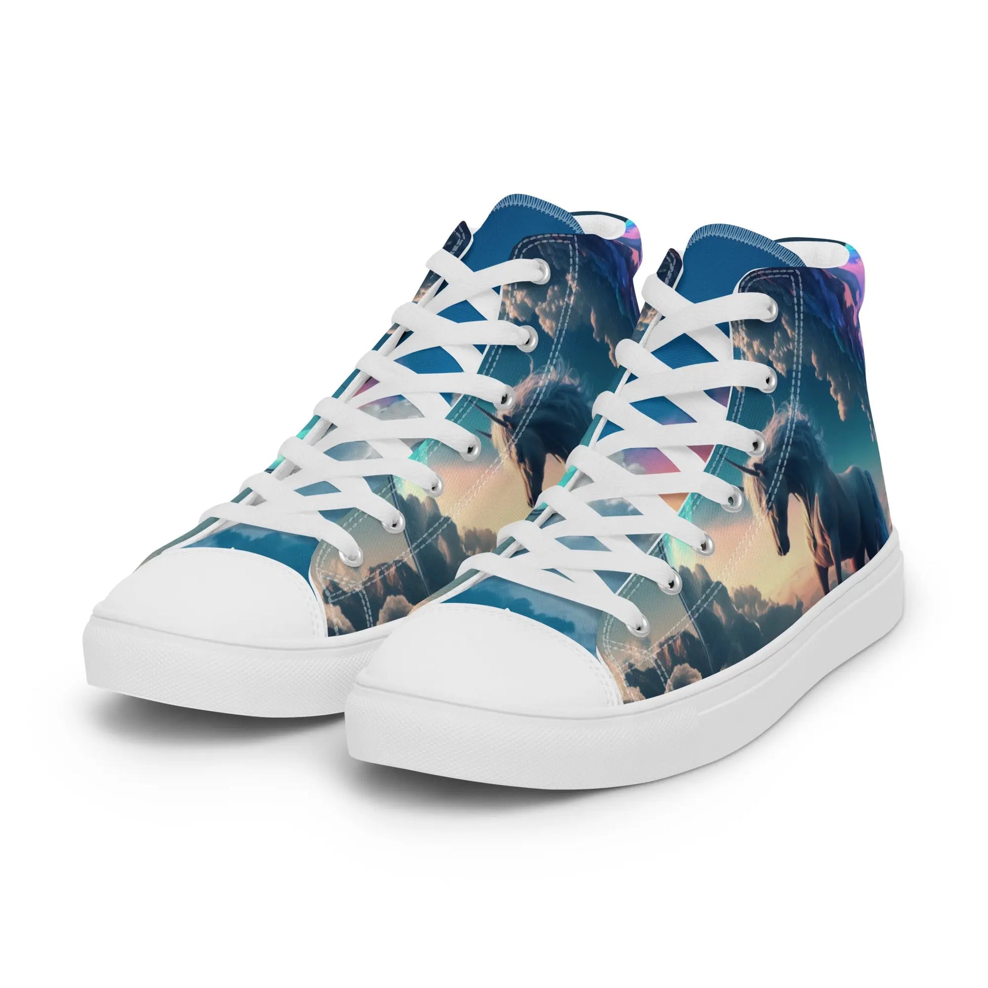 Unicorn On The Bubble High Top Sneakers: Magical Style, Animal Print, Unisex Footwear, Durable, Comfortable, Bubble Design, Walking on Clouds Kinetic Footwear